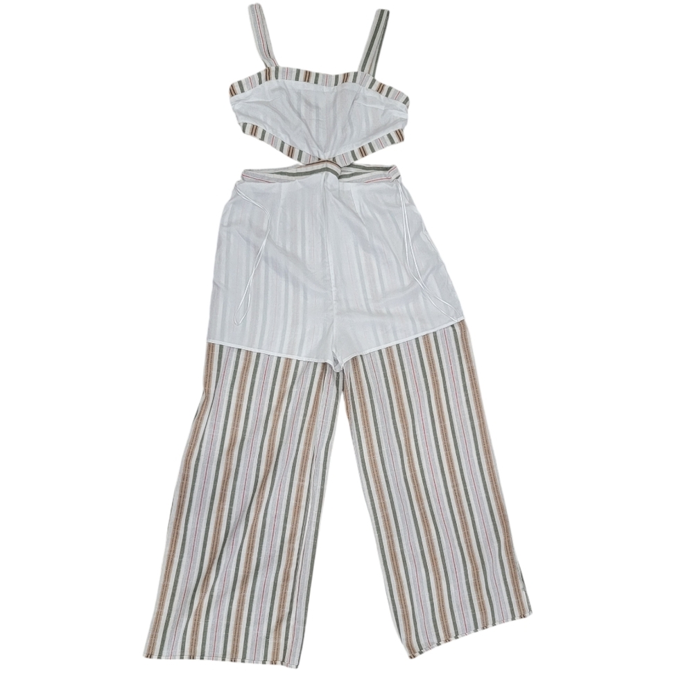 Talulah Striped Wide Leg Jumpsuit Side Cutouts Coastal Lightweight Women… - Picture 8 of 17